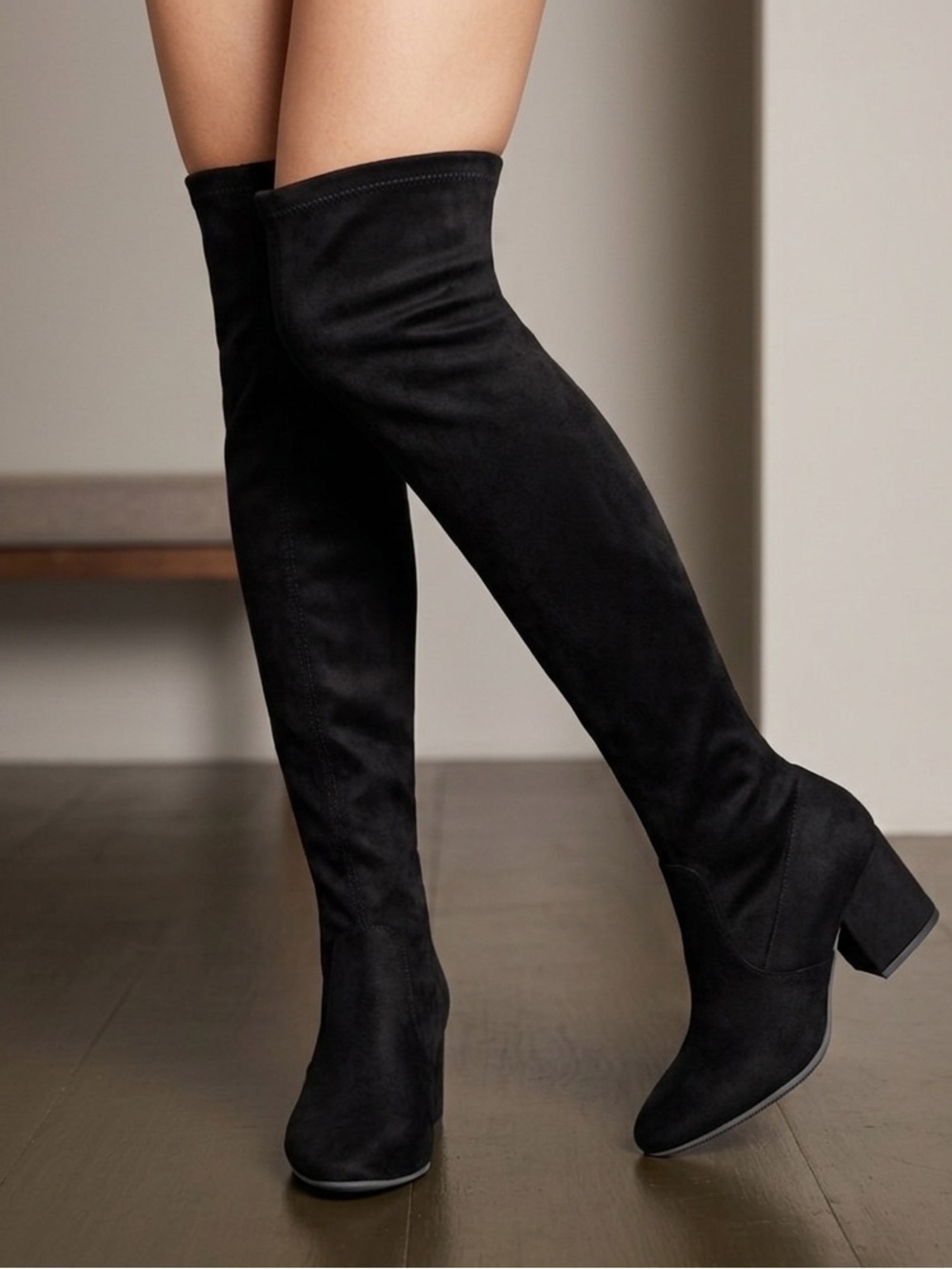 NNG Over-the-Knee Black Block Heel Boots